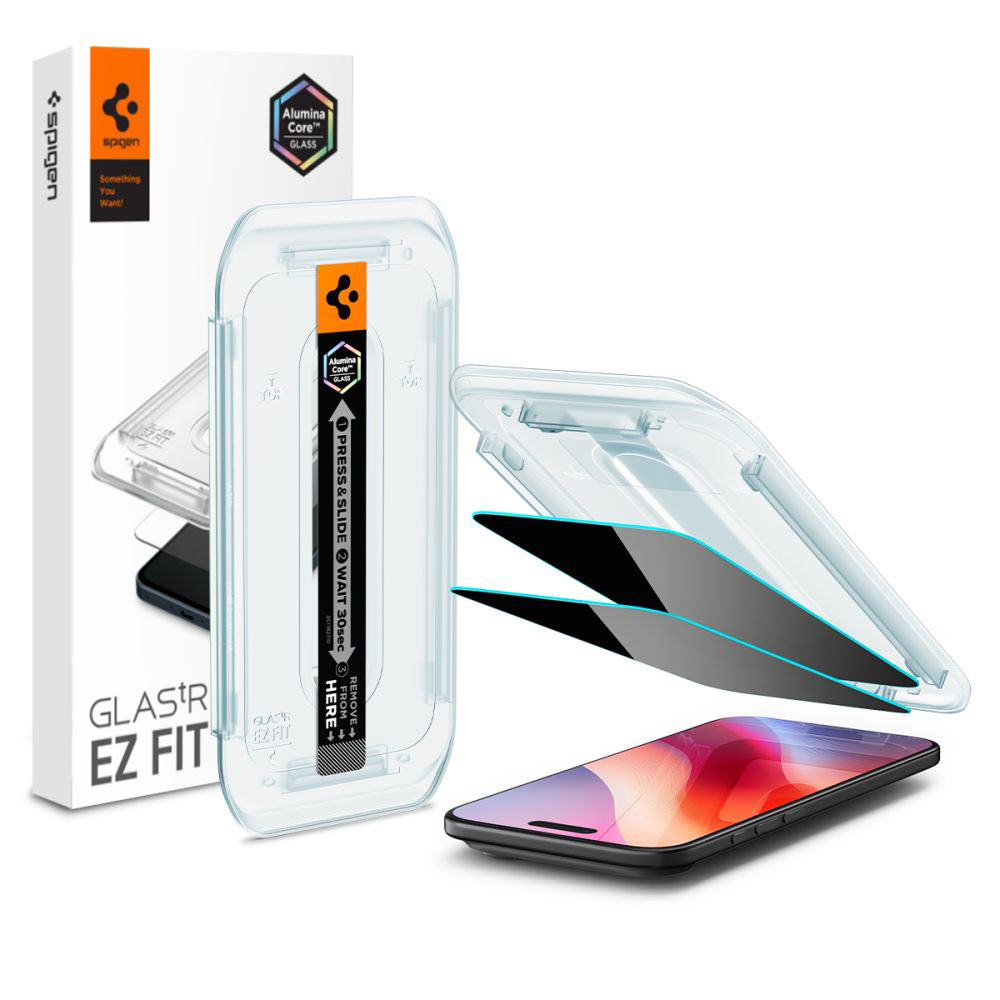 Skjermbeskyttelsesfolie Privacy Spigen GlastR EZ FIT for Apple iPhone 17 Air, Herdet glass, Full lim, Sett med 2 stykker