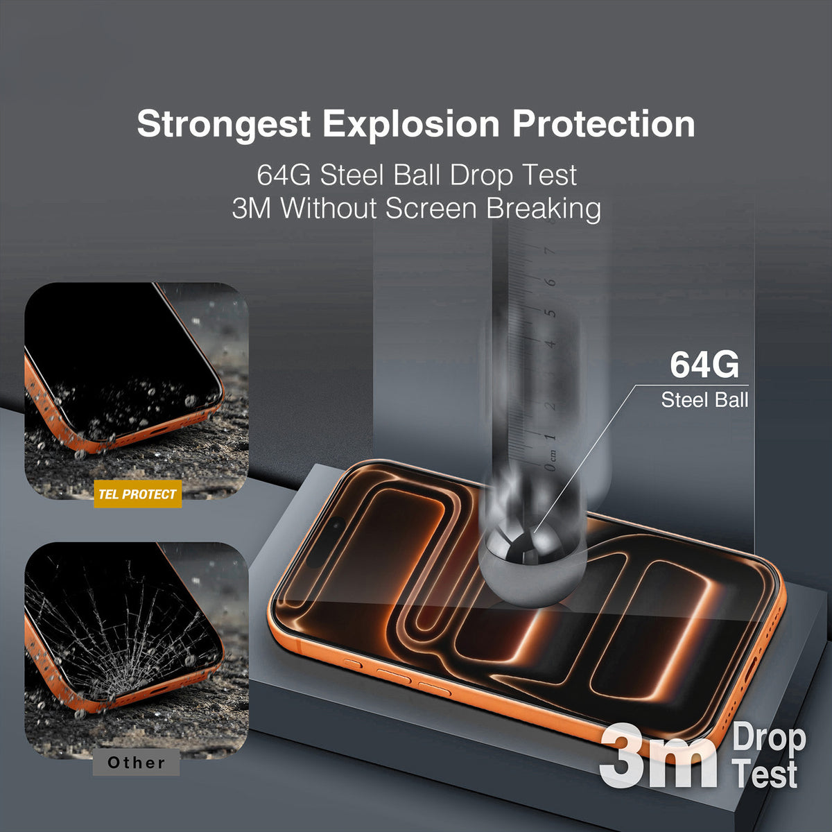 Tel Protect 10X HD DLC Diamond Coating skjermbeskytter for Apple iPhone 17 / 16 Pro, herdet glass, heldekkende lim, svart