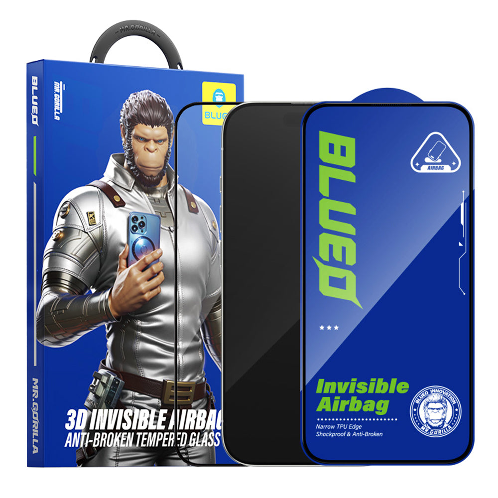 Blueo Anti-Broken skjermbeskyttelse for Apple iPhone 15 Pro Max, Herdet glass, Full lim, Svart