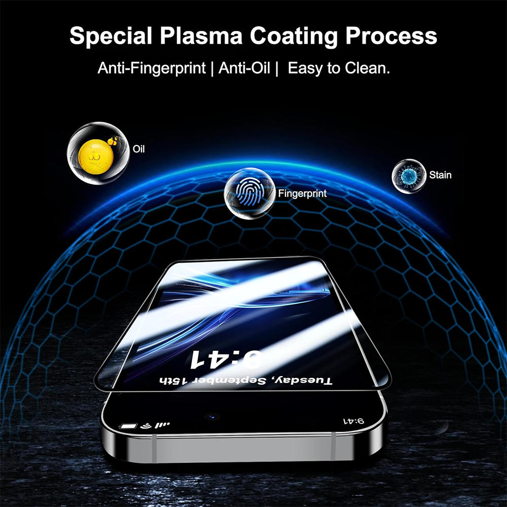 Blueo Anti-Broken skjermbeskyttelse for Apple iPhone 15 Pro Max, Herdet glass, Full lim, Svart