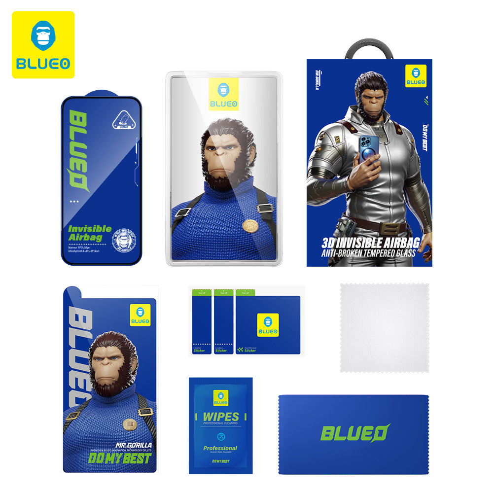 Blueo Anti-Broken skjermbeskyttelse for Apple iPhone 15 Pro Max, Herdet glass, Full lim, Svart