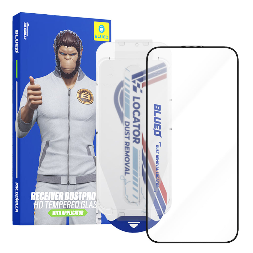 Blueo Anti-Dust HD Applicator Pro skjermbeskyttelsesfilm for Apple iPhone 15 Pro Max, Herdet glass, Full lim, Svart