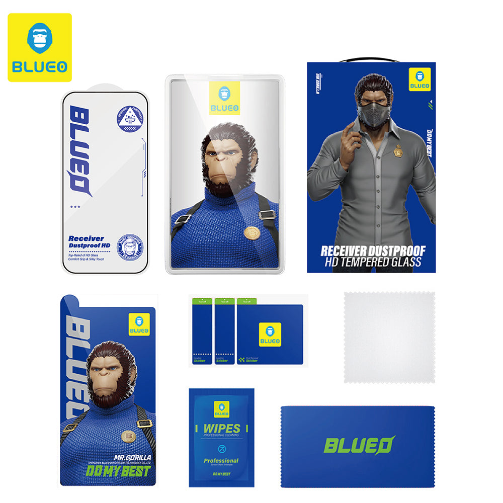 Blueo Anti-Dust HD Skjermbeskyttelse for Apple iPhone 14 Plus / 13 Pro Max, Herdet Glass, Full Lim, Svart