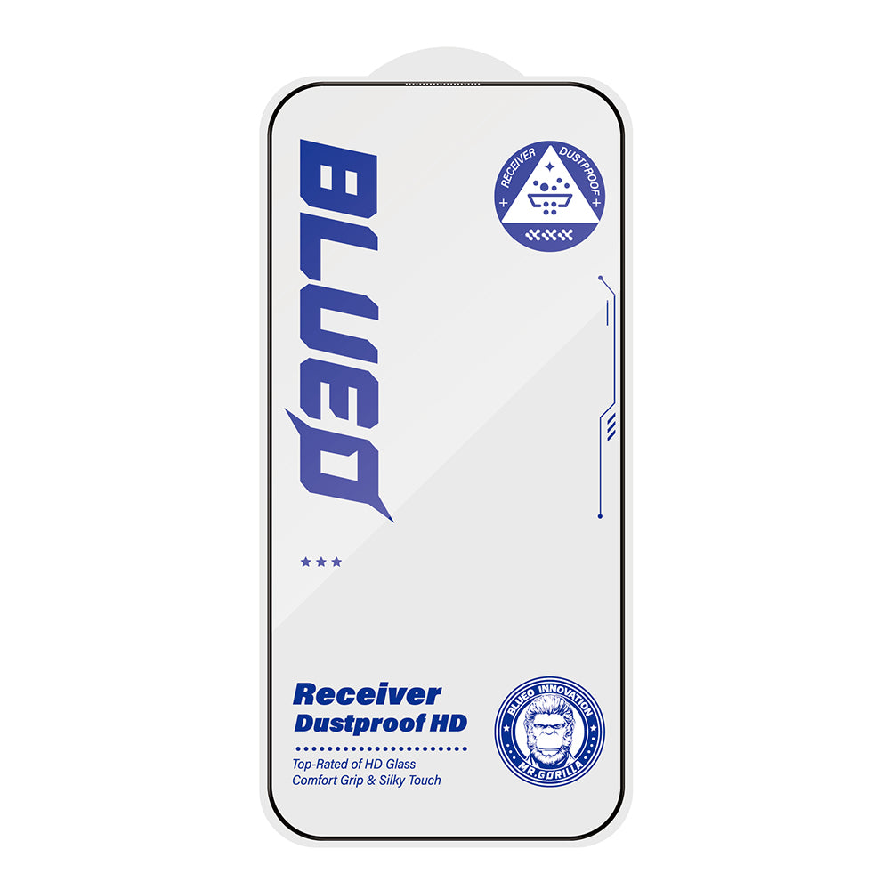 Blueo Anti-Dust HD Skjermbeskyttelse for Apple iPhone 16 / 15, Herdet Glass, Full Lim, Svart