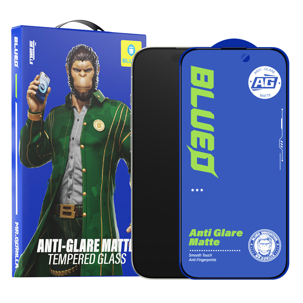 Blueo Anti-Glare skjermbeskyttelsesfilm for Apple iPhone 14 Plus / 13 Pro Max, Herdet glass, Full lim, Svart