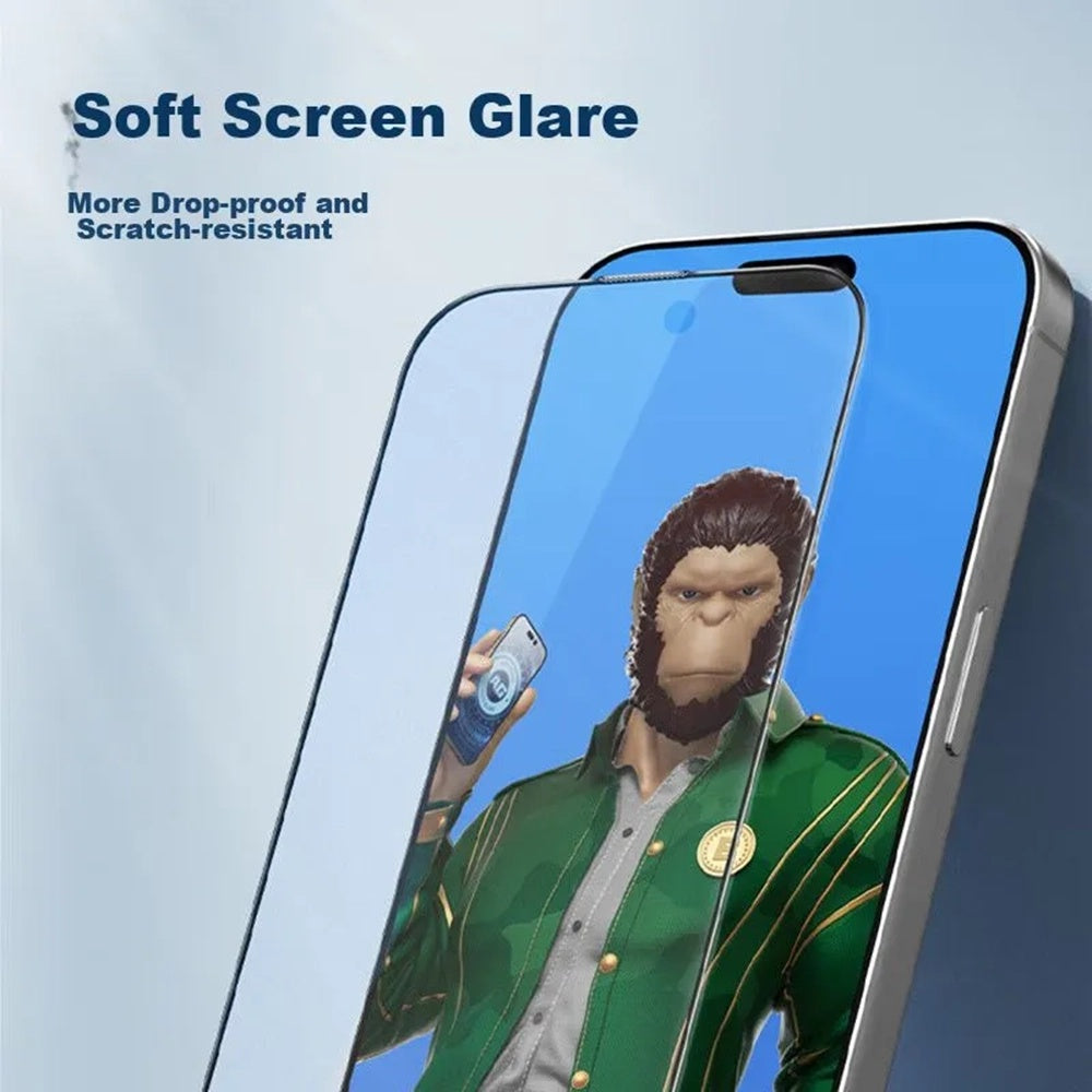 Blueo Anti-Glare Skjermbeskyttelse for Apple iPhone 15 Pro, Herdet Glass, Full Lim, Svart