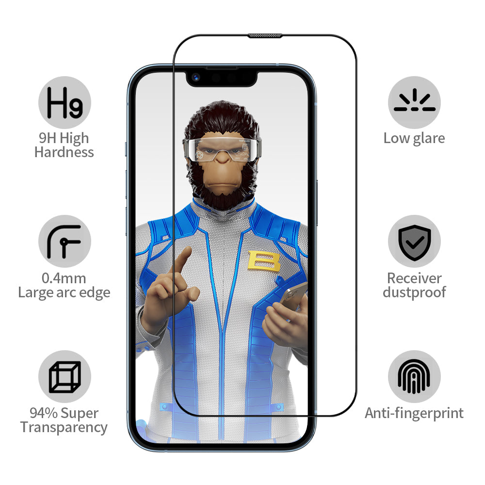 Blueo Anti-Reflekterende HD Skjermbeskytter med Applicator Pro for Apple iPhone 16 / 15, Herdet Glass, Full Lim, Svart