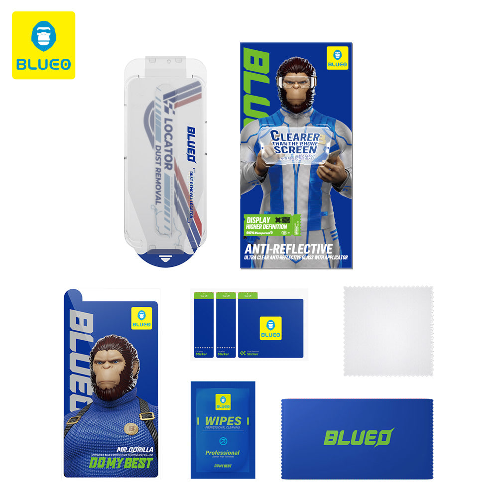 Blueo Anti-Reflekterende HD Skjermbeskytter med Applicator Pro for Apple iPhone 16 / 15, Herdet Glass, Full Lim, Svart