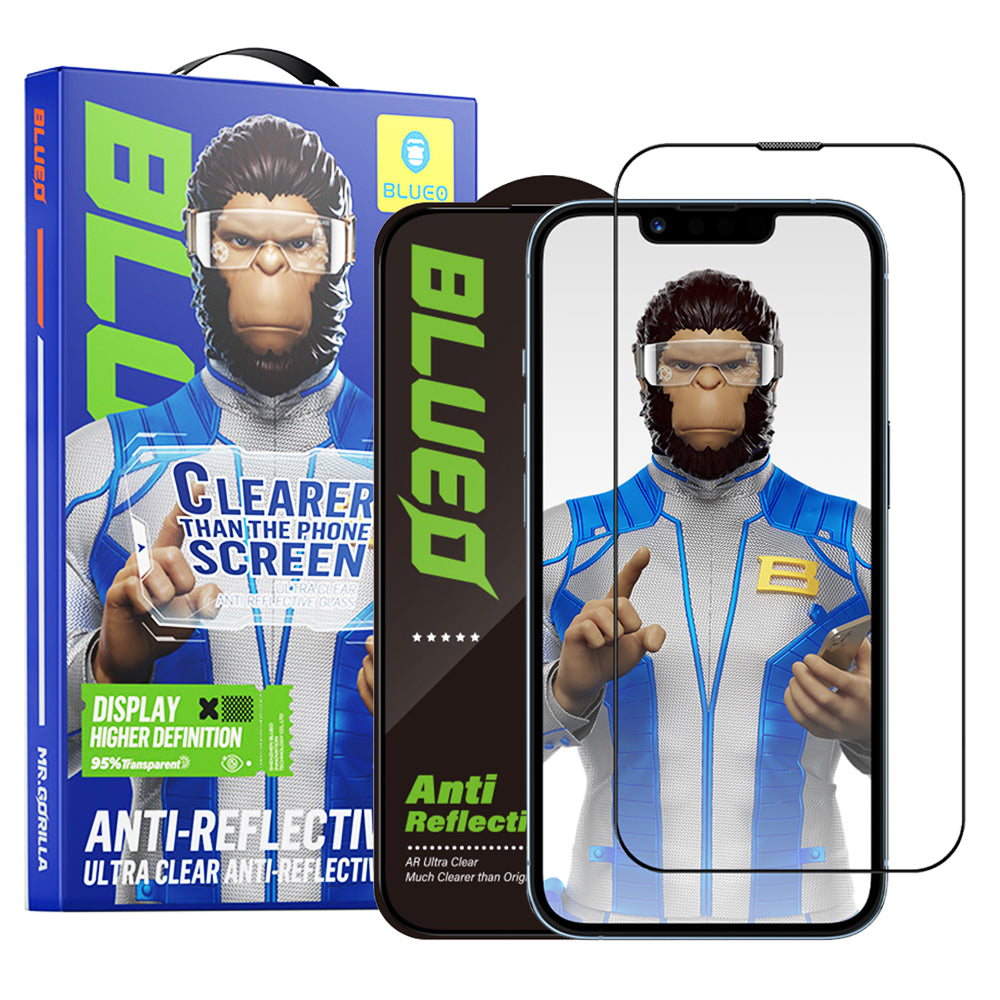 Blueo Anti-Reflekterende HD Skjermbeskytter for Apple iPhone 14 Plus / 13 Pro Max, Herdet Glass, Full Lim, Svart
