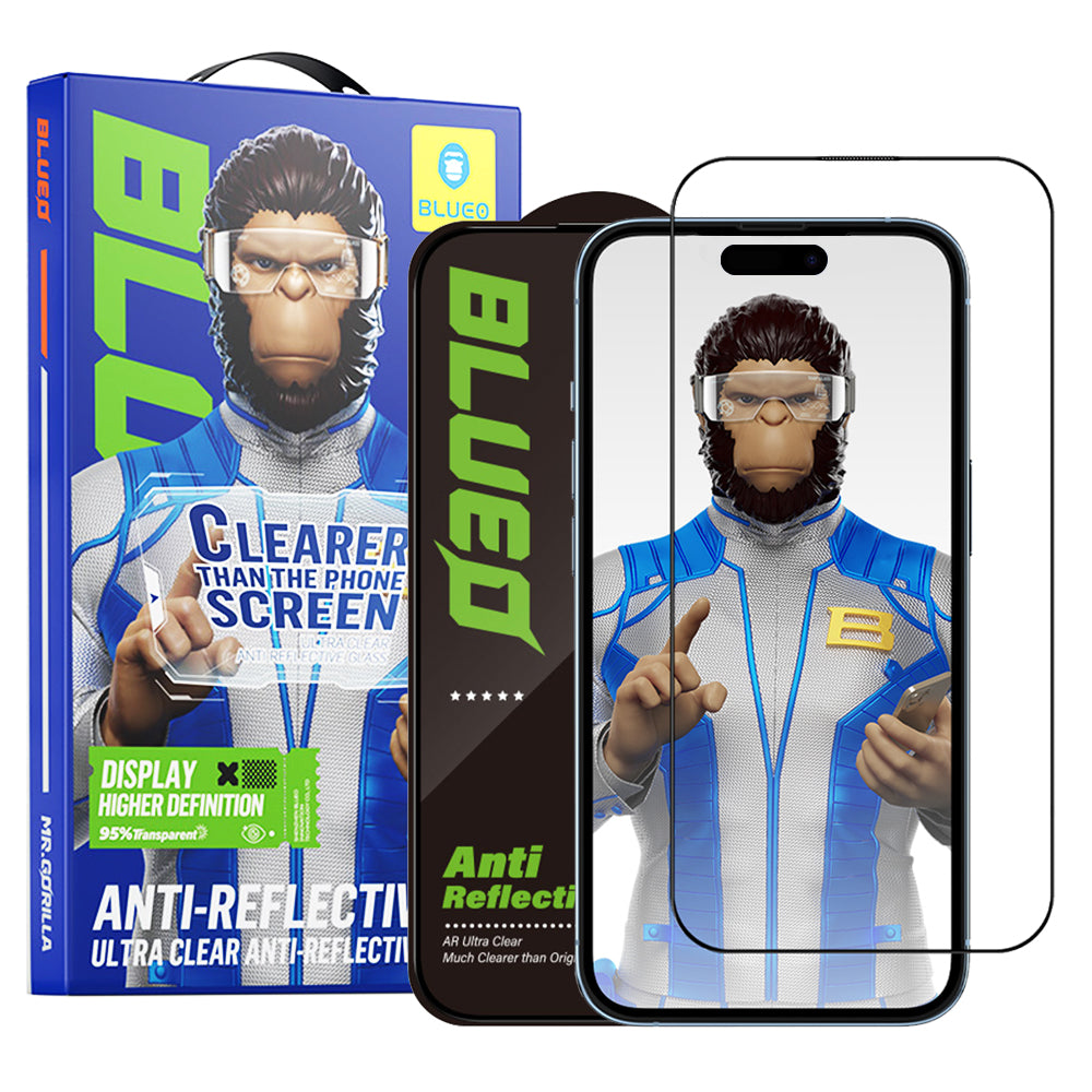 Blueo Anti-Reflekterende HD Skjermbeskytter for Apple iPhone 14 Pro, Herdet Glass, Full Lim, Svart