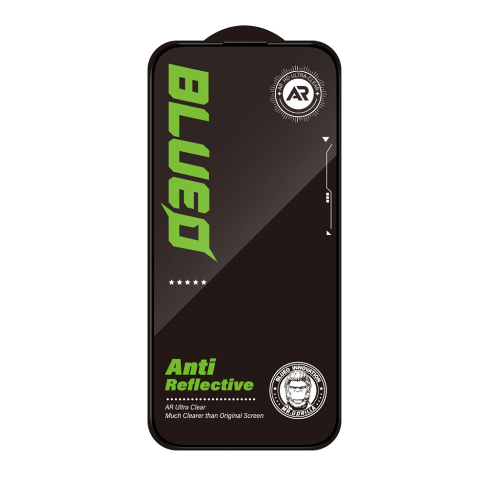 Blueo Anti-Reflekterende HD Skjermbeskytter for Apple iPhone 17e / 16e / 14 / 13 Pro, Herdet Glass, Full Lim, Svart