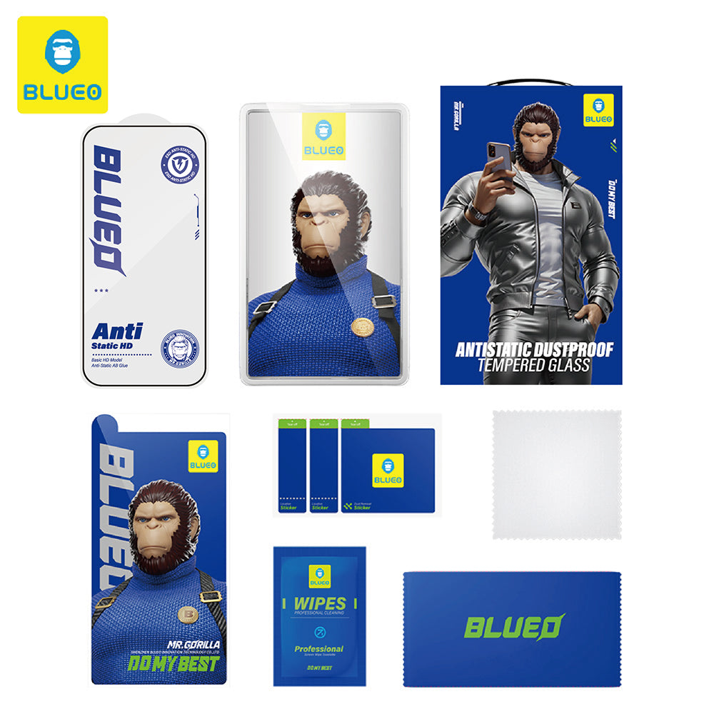 Blueo Anti-Static HD skjermbeskyttelsesfilm for Apple iPhone 14 Pro Max, Herdet glass, Full lim, Svart