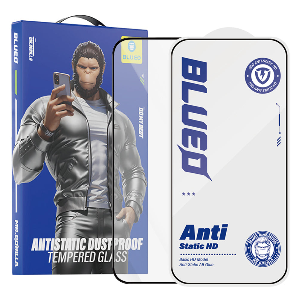 Blueo Anti-Static HD skjermbeskyttelsesfilm for Apple iPhone 15 Pro Max, Herdet glass, Full lim, Svart