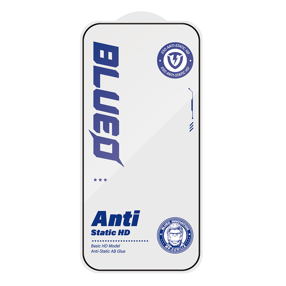 Blueo Anti-Static HD skjermbeskyttelsesfilm for Apple iPhone 15 Pro Max, Herdet glass, Full lim, Svart