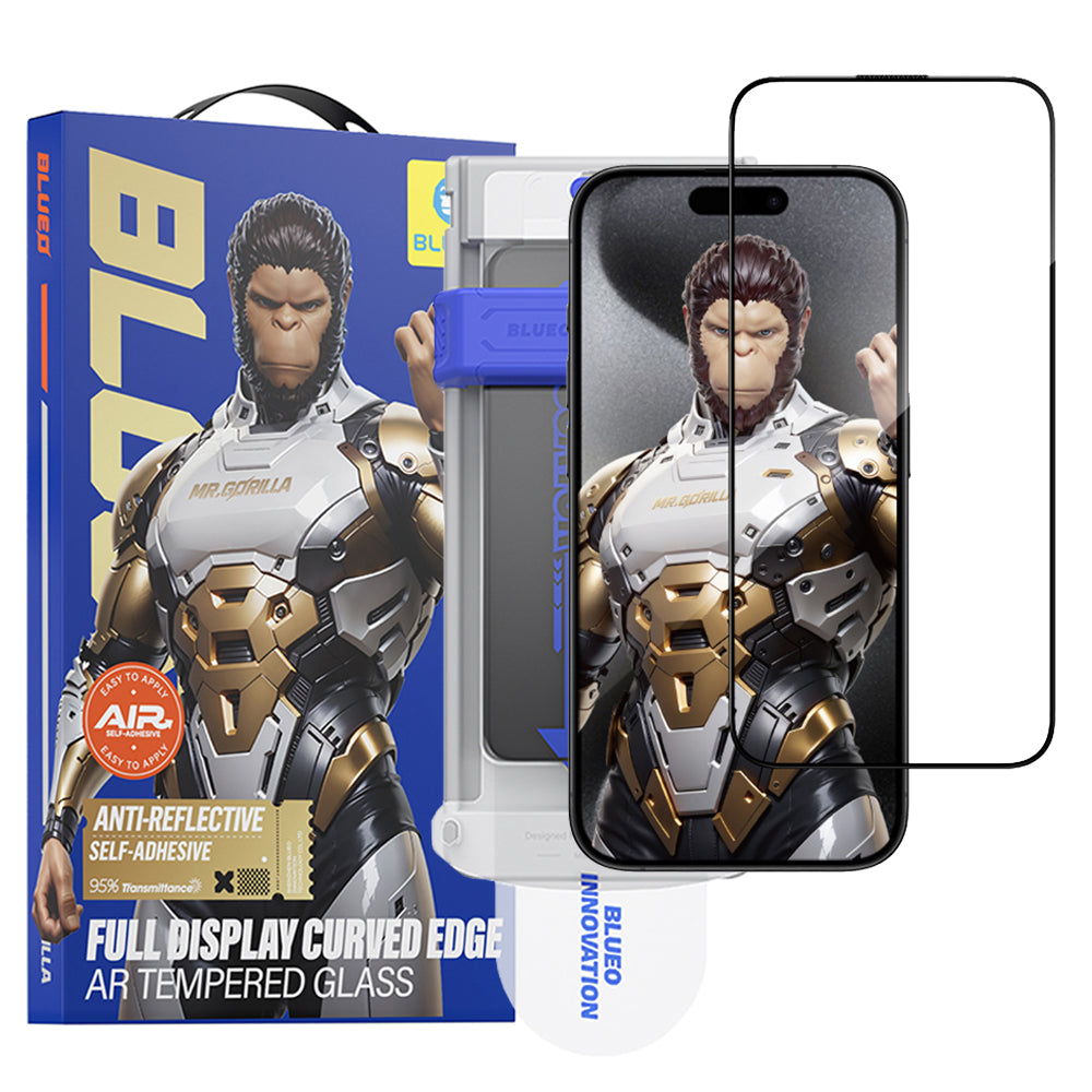Blueo AR Applicator Pro skjermbeskyttelsesfilm for Apple iPhone 16 Pro Max, Herdet glass, Full lim, 3D, Svart
