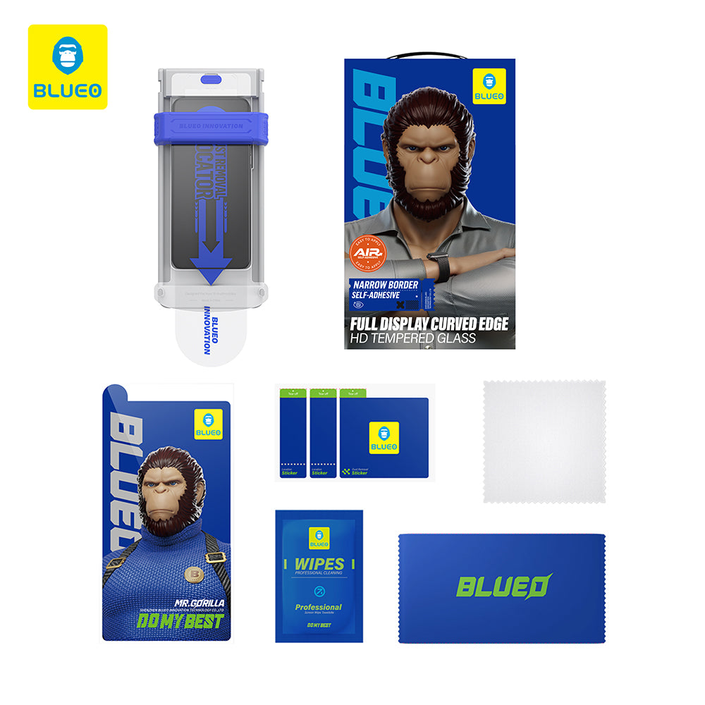Blueo HD Applicator Pro skjermbeskyttelsesfilm for Apple iPhone 16 Pro, Herdet glass, Full lim, 3D, Svart