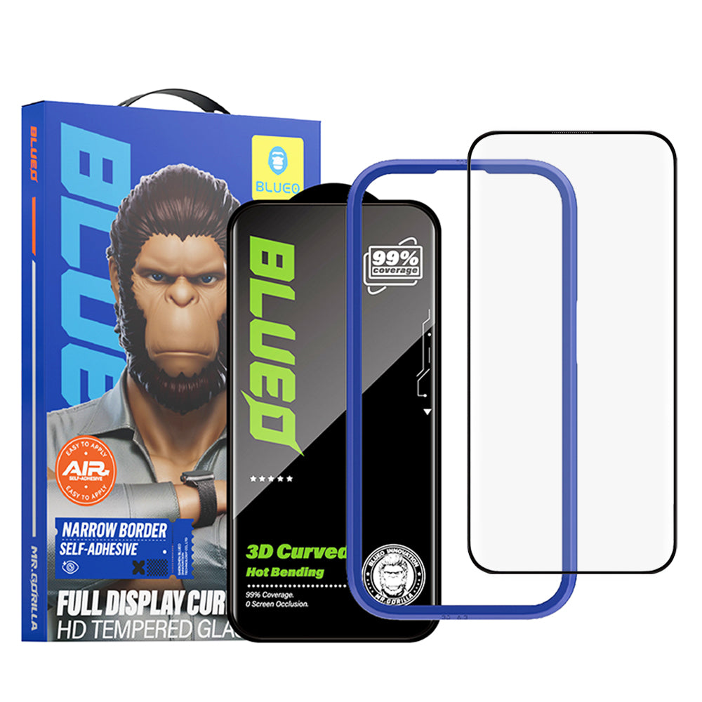 Blueo HD skjermbeskyttelsesfilm for Apple iPhone 16 Pro, Herdet glass, Full lim, 3D, Svart