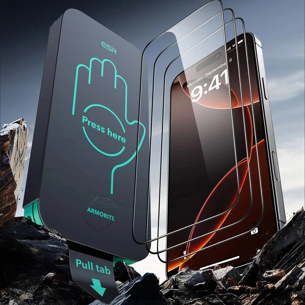 Skjermbeskytter ESR Armorite UltraFit for Apple iPhone 17 Pro, Herdet glass, Full lim, Sett med 3 stykker, Svart