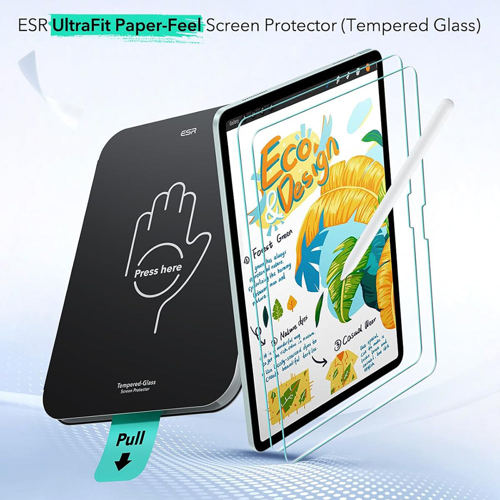 Beskyttelsesfolie ESR Paper Feel UltraFit for Apple iPad (2025) / (2022), Plast, Sett med 2 stykker
