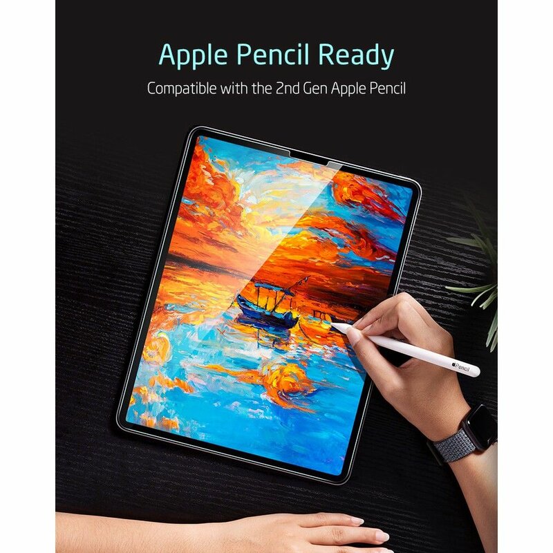 Beskyttelsesfilm ESR-skjerm for Apple iPad Pro 12.9 (2022) / Pro 12.9 (2021) / Pro 12.9 (2020), Herdet glass, Full lim, Sett med 2 stykker