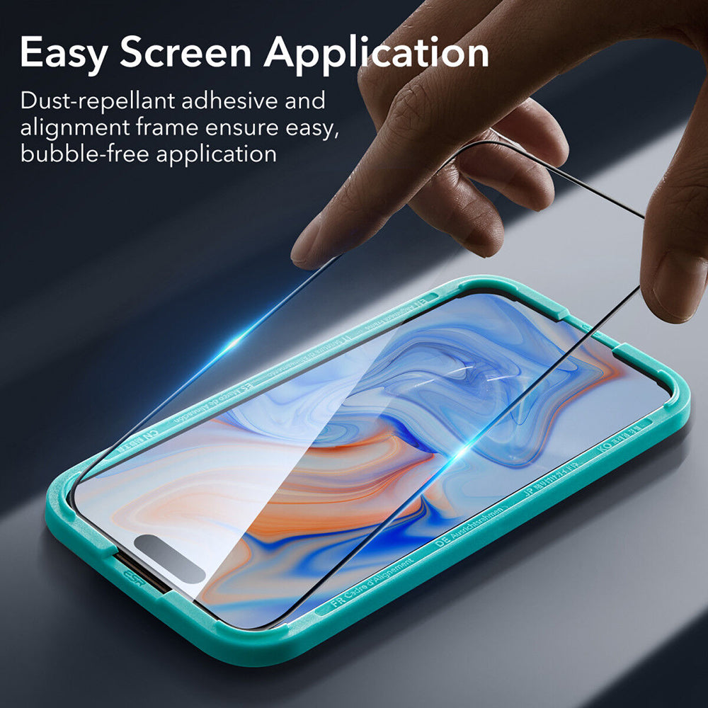 Beskyttelsesfolie ESR-skjerm for Apple iPhone 15, Herdet glass, Full lim, Svart