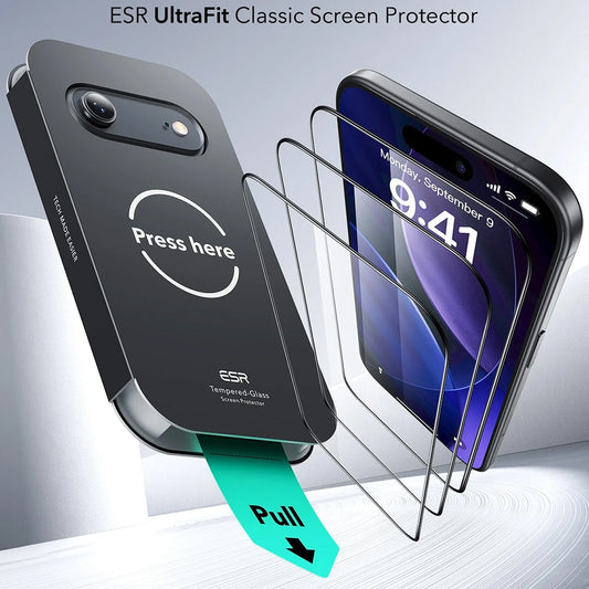 Skjermbeskytter ESR UltraFit for Apple iPhone 17 Air, Herdet glass, Full lim, Sett med 3 stykker