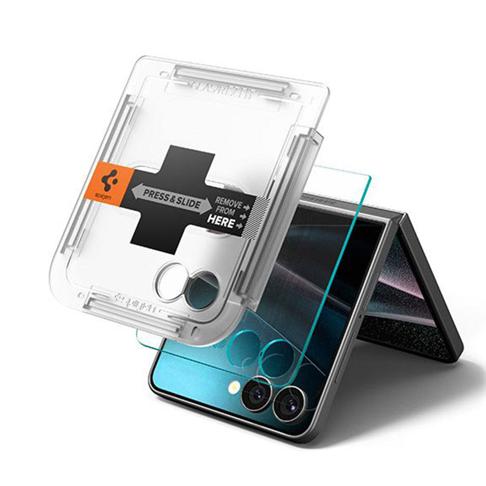Beskyttelsesfolie Spigen GlastR EZ FIT for Samsung Galaxy Z Flip7 F766, Herdet Glass, Full Lim, Sett med 2 stykker AGL09585