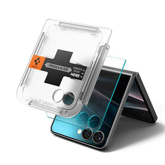 Beskyttelsesfolie Spigen GlastR EZ FIT for Samsung Galaxy Z Flip7 F766, Herdet Glass, Full Lim, Sett med 2 stykker AGL09585