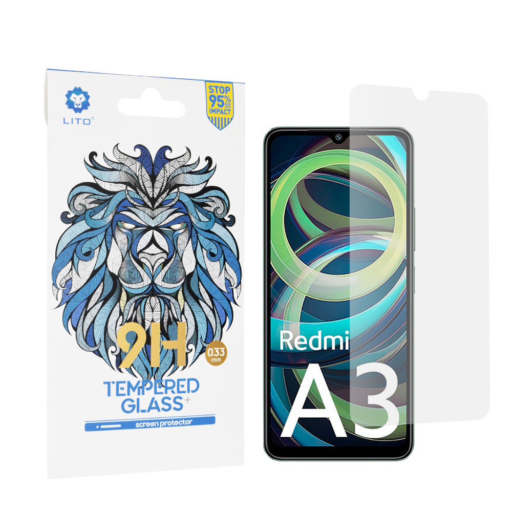 Lito Classic skjermbeskyttelsesfilm for Xiaomi Redmi A3x / A3, Herdet glass, Full lim, 2.5D
