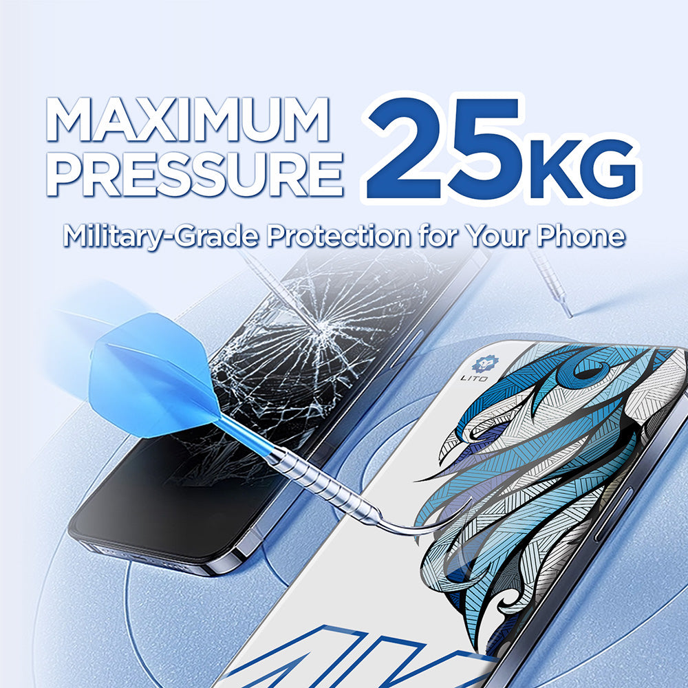 Beskyttelsesfolie Lito D+ Max 4K for Apple iPhone 17 / 16 Pro, Herdet Glass, Full Glue, Svart