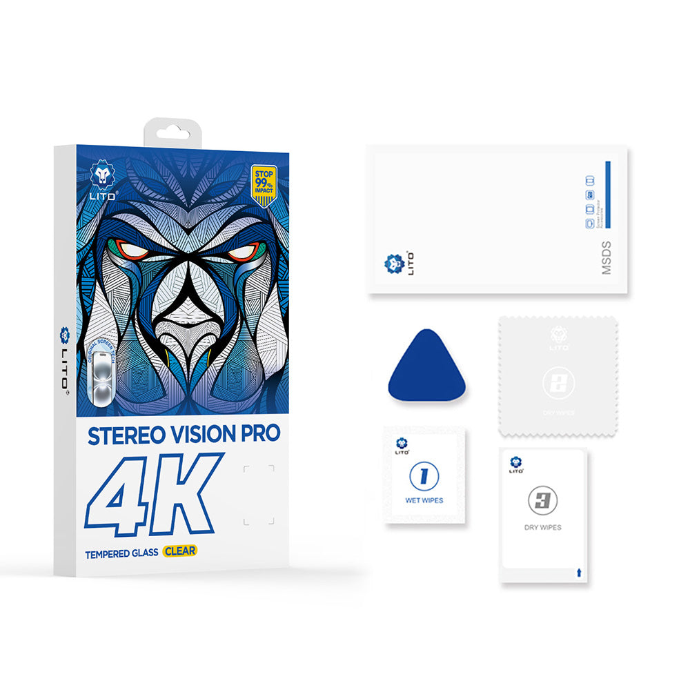 Beskyttelsesfolie Lito D+ Max 4K for Apple iPhone 17 / 16 Pro, Herdet Glass, Full Glue, Svart