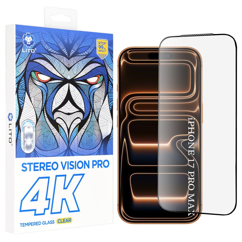 Beskyttelsesfolie Lito D+ Max 4K for Apple iPhone 17 Pro Max, Herdet Glass, Full Lim, Svart