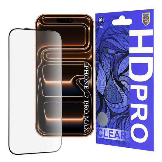 Skjermbeskytter Lito HD Pro Clear for Apple iPhone 17 Pro Max, Herdet Glass, Full Lim, Svart