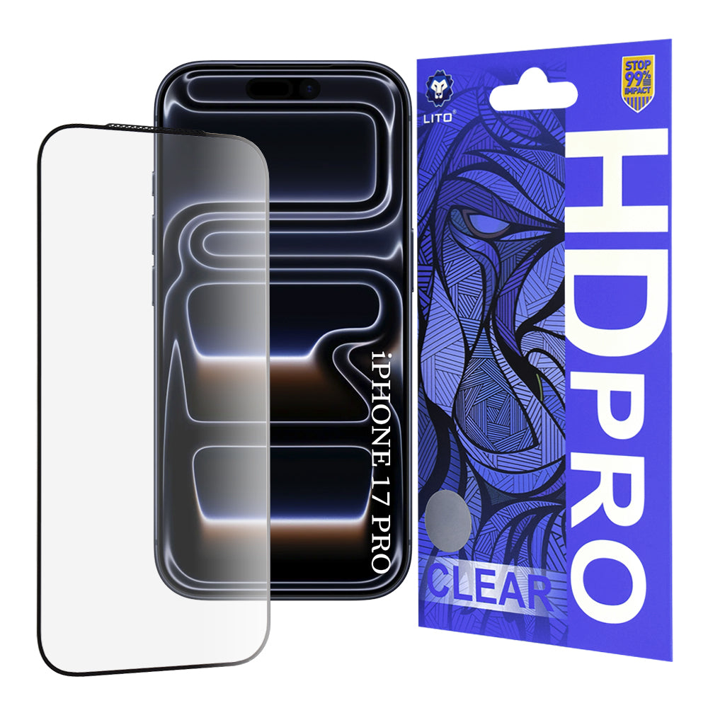 Beskyttelsesfilm Lito HD Pro Clear for Apple iPhone 17 Pro, Herdet Glass, Full Lim, Svart