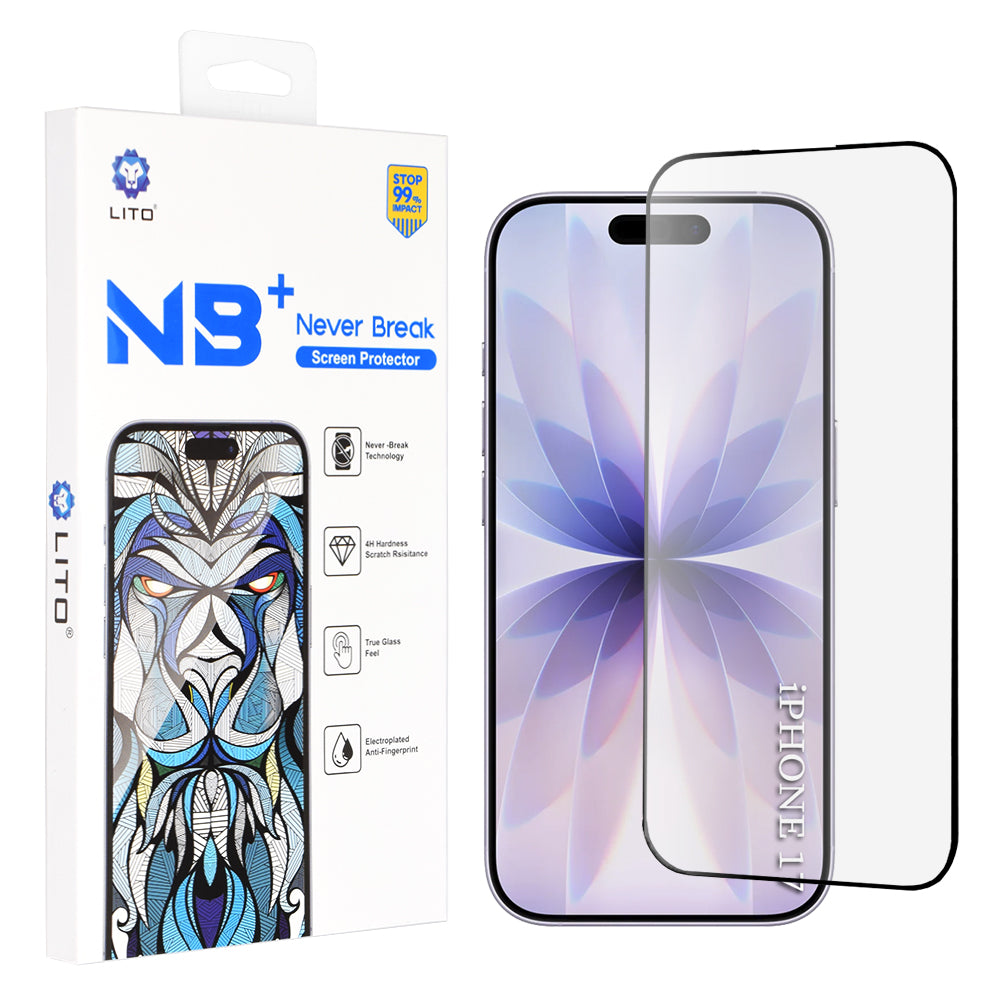 Skjermbeskytter Lito NB for Apple iPhone 17 / 16 Pro, Herdet Glass, Full Lim, Svart