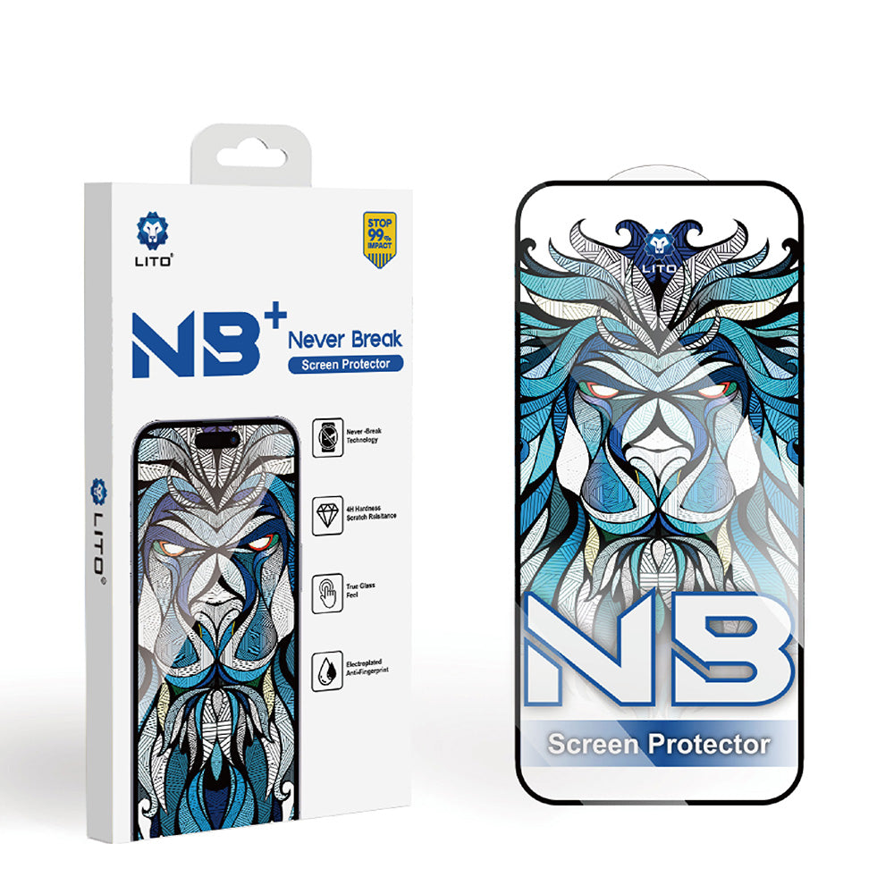 Skjermbeskytter Lito NB for Apple iPhone 17 / 16 Pro, Herdet Glass, Full Lim, Svart