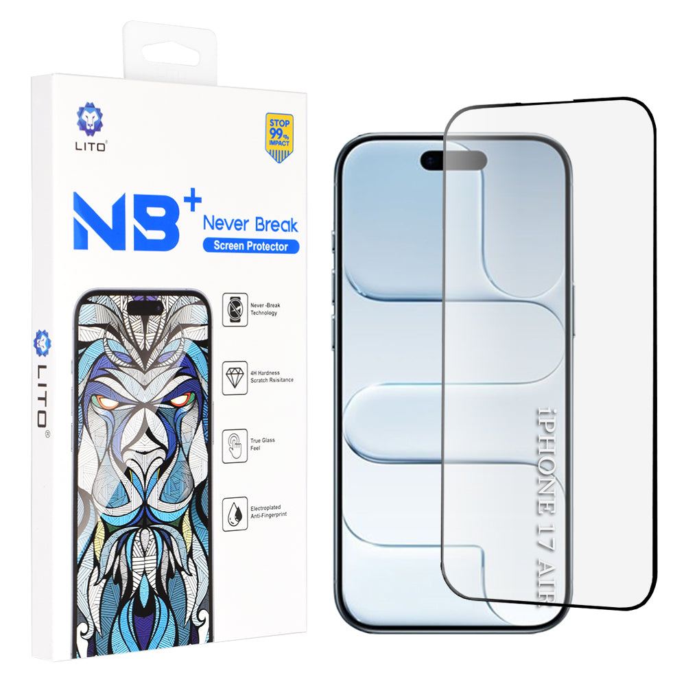 Skjermbeskytter Lito NB for Apple iPhone 17 Air, Herdet Glass, Full Lim, Svart