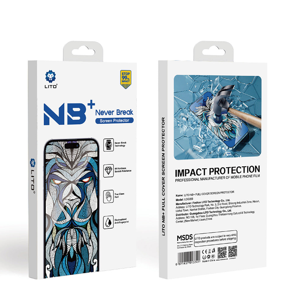 Beskyttelsesfolie Lito NB-skjerm for Apple iPhone 17 Pro, Herdet glass, Full lim, Svart