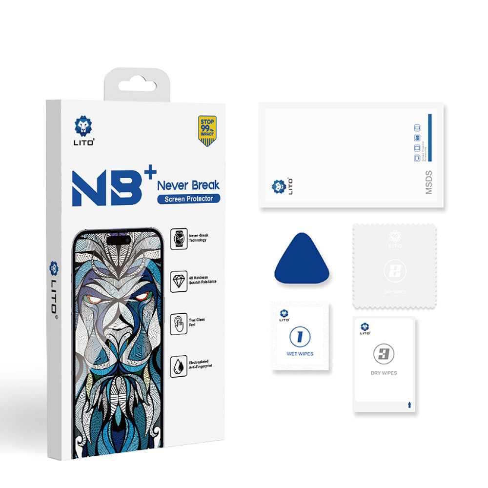 Beskyttelsesfolie Lito NB-skjerm for Apple iPhone 17 Pro, Herdet glass, Full lim, Svart