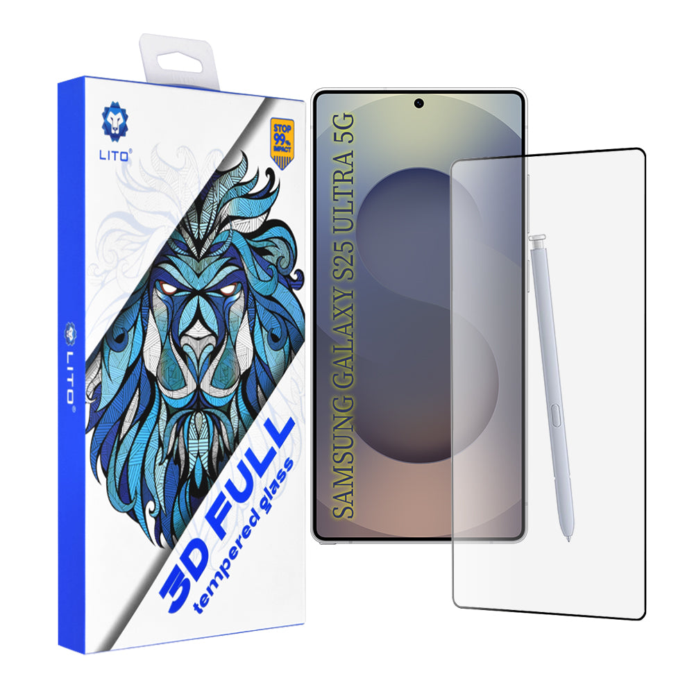 Lito skjermbeskyttelsesfilm for Samsung Galaxy S25 Ultra S938, Herdet glass, Full lim, 3D, Svart