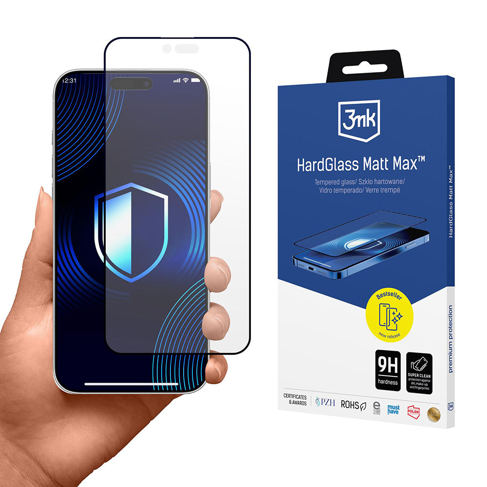 Skjermbeskytter Matte 3MK HardGlass Max for Apple iPhone 17 Air, Herdet Glass, Full Lim, Svart