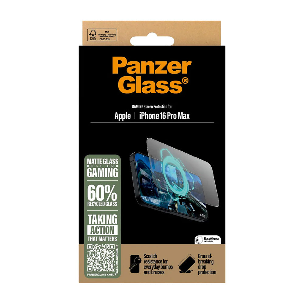 Beskyttelsesfolie Matte PanzerGlass Ultra-Wide Fit Gaming for Apple iPhone 16 Pro Max, Herdet Glass, Full Glue, Svart