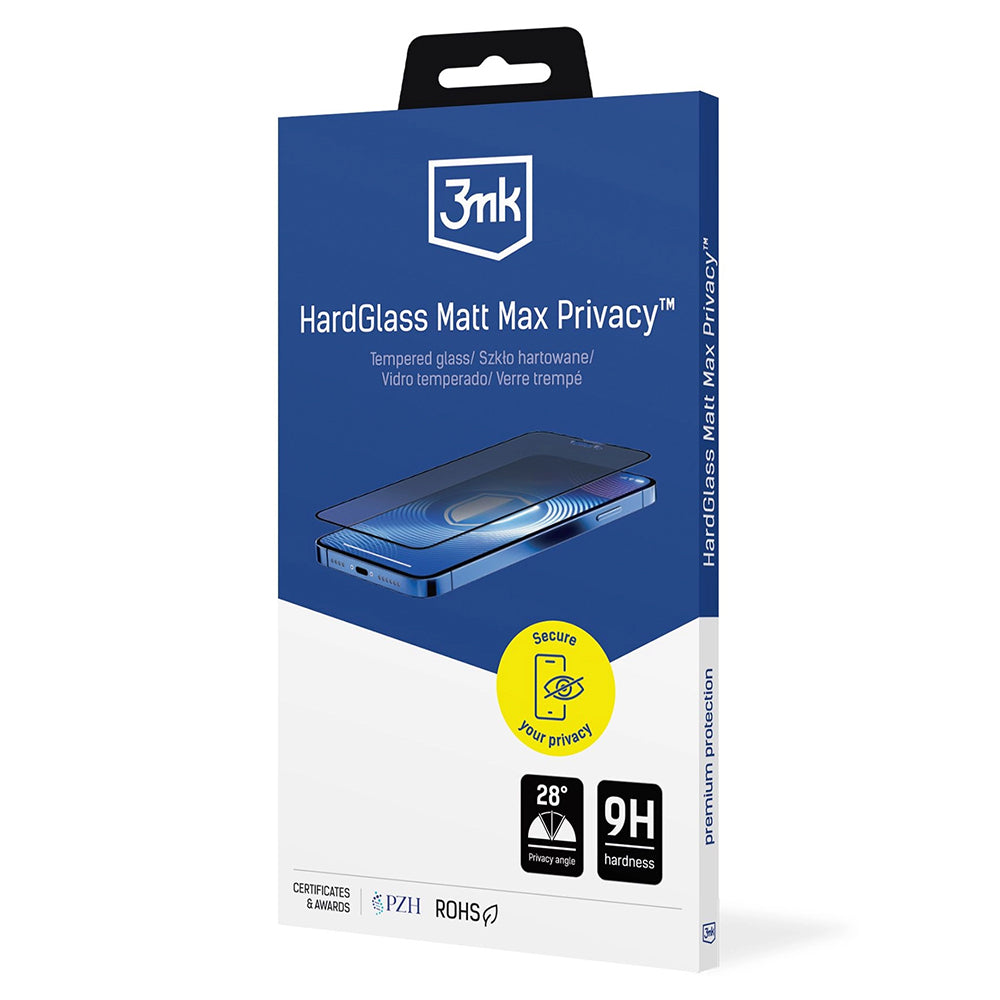 Matt Privacy Skjermbeskyttelse 3MK Max for Apple iPhone 18 Pro Max, Herdet Glass, Full Lim