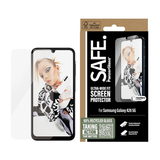 PanzerGlass Safe skjermbeskyttelsesfolie. Ultra-Wide Fit EasyAligner for Samsung Galaxy A26 A266, Herdet glass, Full lim