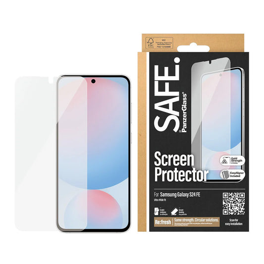 PanzerGlass Safe skjermbeskyttelsesfolie. Ultra-Wide Fit EasyAligner for Samsung Galaxy S24 FE S721, Herdet glass, Full lim