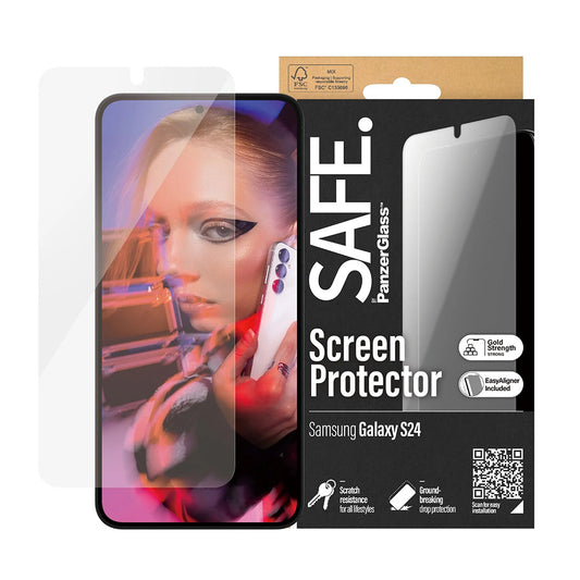 PanzerGlass Safe skjermbeskyttelsesfolie. Ultra-Wide Fit EasyAligner for Samsung Galaxy S24 S921, Herdet glass, Full Glue