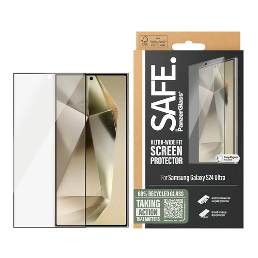 PanzerGlass Safe skjermbeskyttelsesfolie. Ultra-Wide Fit EasyAligner for Samsung Galaxy S24 Ultra S928, Herdet glass, Full Glue, Svart