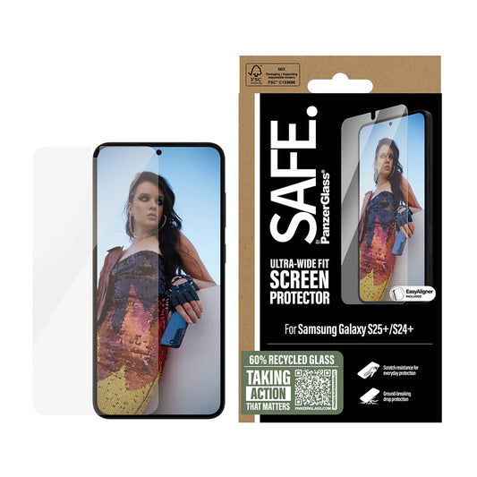 PanzerGlass Safe skjermbeskyttelsesfolie. Ultra-Wide Fit EasyAligner for Samsung Galaxy S25+ S936 / S24+ S926, Herdet glass, Full Glue