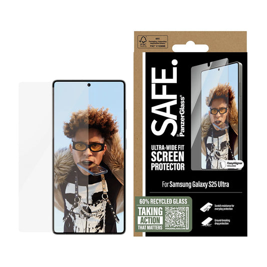 PanzerGlass Safe skjermbeskyttelsesfolie. Ultra-Wide Fit EasyAligner for Samsung Galaxy S25 Ultra S938, Herdet glass, Full lim