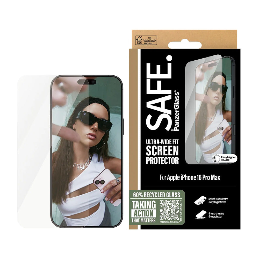 PanzerGlass Safe skjermbeskyttelsesfolie. Ultra-Wide Fit for Apple iPhone 16 Pro Max, Herdet glass, Full lim